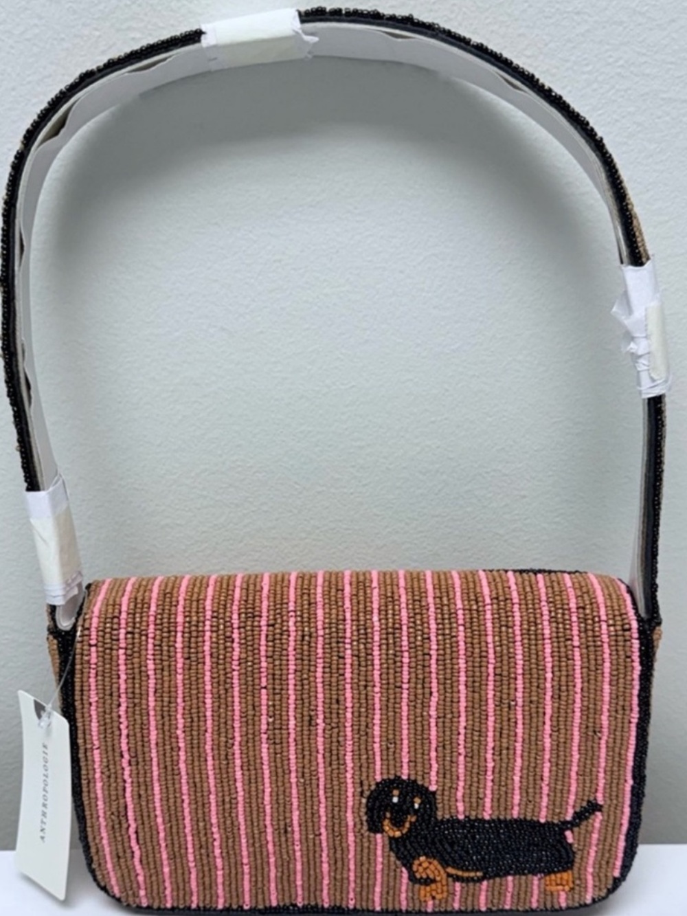 New! Fiona Dachshund Beaded Bag by Anthropologie, Brown, Pink, & Black - Picture 5 of 6